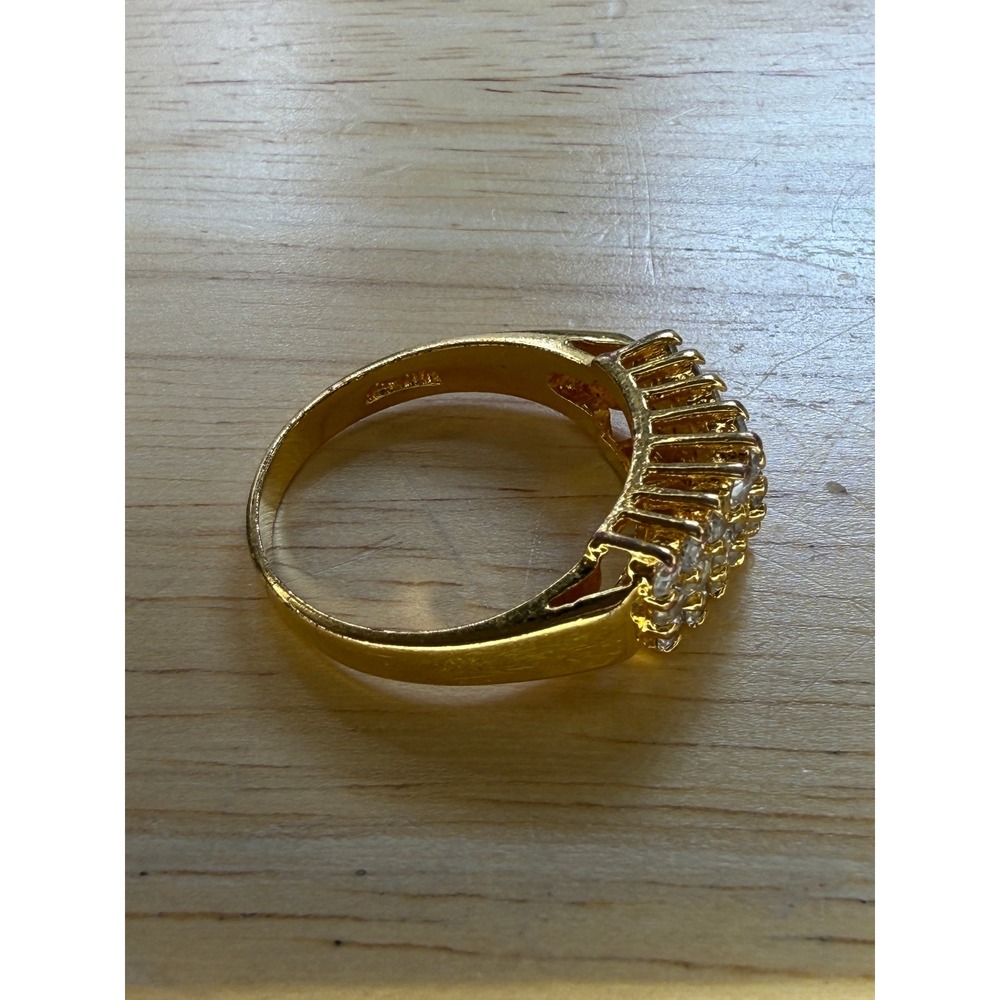 Vintage Gold Tone Pave Rhinestone Cocktail Ring 14KHGE Glam Statement Band - Picture 9 of 12